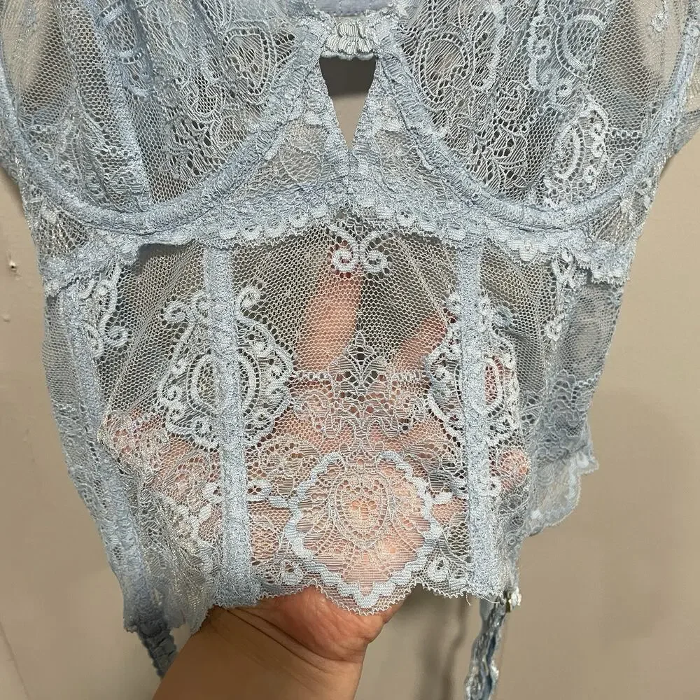 Voight by Valentina Made in Heaven Angelic Bra Bustier Garter Lingerie XL Blue